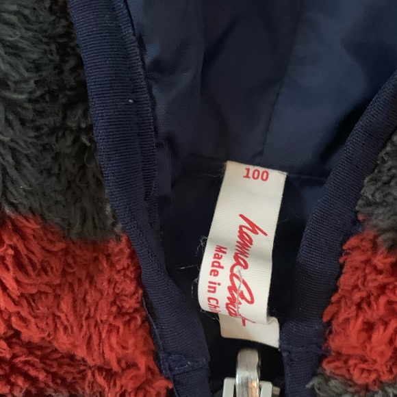 Hanna Andersson 100 Reversible Red Gray Blue Fuzzy Coat Jacket - Picture 2 of 11